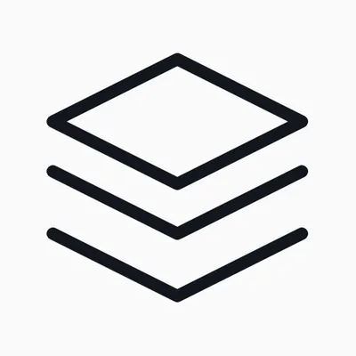 Minimalist black silhouette of three stacked layers, centered on an off-white background.